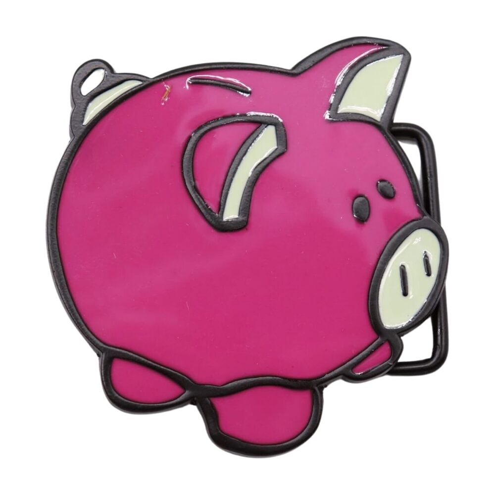 2831 Teen Kids Belt Buckle Black Metal Fashion Style Pink Piggy Bank Anime
